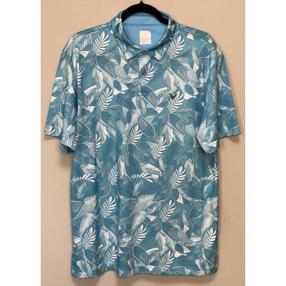 Callaway Opti-Dri Golf Shirt Men’s Large Blue White Tropical Floral Hawaiian - Picture 1 of 7